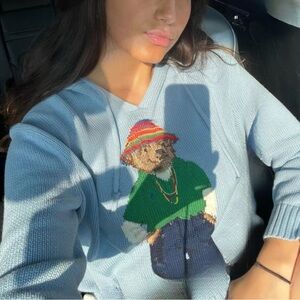 Polo Ralph Lauren Light Blue Hooded Sweater with Bear Design